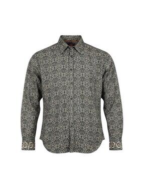Contigo Mens Black & White Ornate Print Button-Up Long Sleeve Shirt XL